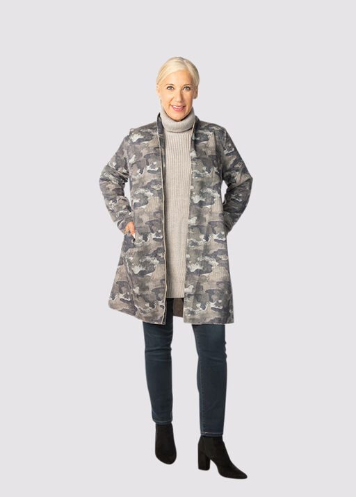 Camouflage Suede Cardi-Coat, Grey, original
