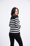 Crewneck Striped Sweater w/ Pocket, Black, original image number 2