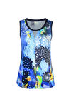 Abstract Print Sleeveless Top with Keyhole Neckline, Blue, original image number 0