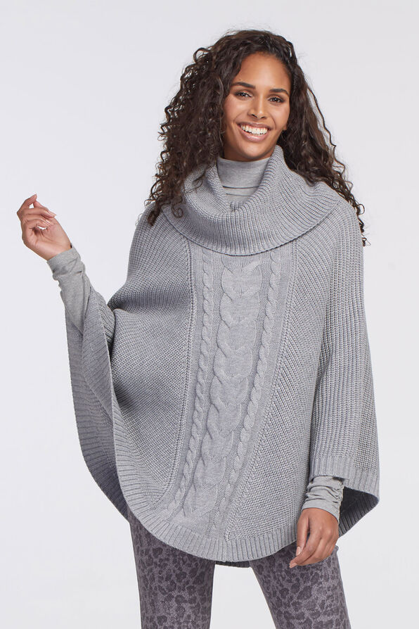 Cable Cape Poncho, Grey, original image number 0