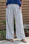 Linen Blend Striped Flow Pants, , original image number 1