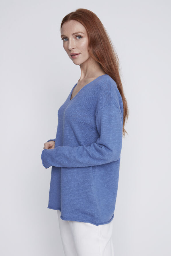 Long Sleeve V-Neck Sweater, Blue, original image number 1