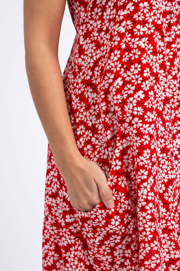 Daisy Print Summer Dress, Red, original image number 4