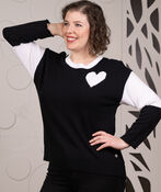 Long Sleeve Varsity Heart Sweater, Black, original image number 1