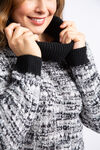 Cowl Neck Tweed Sweater , Black, original image number 4