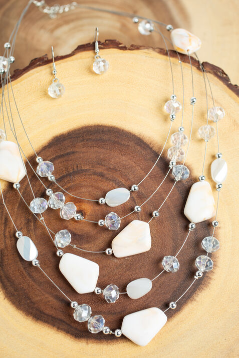 Stone & Bead Layered Necklace Set, White, original