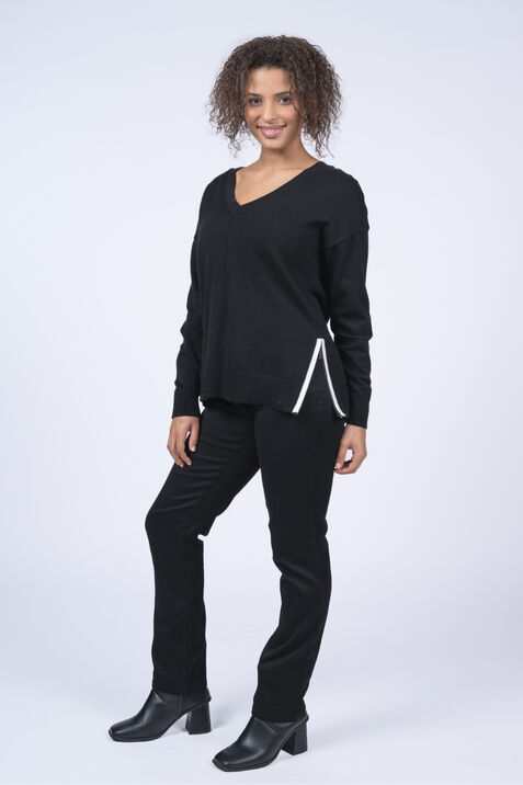 Side Zip V-Neck Sweater , Black, original