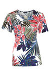Tropical Print Short Sleeve Top with Notch Neck, Ivory, original image number 0