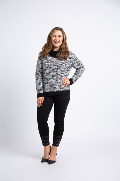 Cowl Neck Tweed Sweater , Black, original