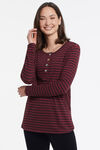 Basic Striped Knit Casual Stretchy Essential Shirt , Red, original image number 0