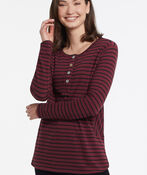 Basic Striped Knit Casual Stretchy Essential Shirt , Red, original image number 0