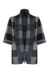 Plaid Cardigan with Attached Scarf, Grey, original image number 0