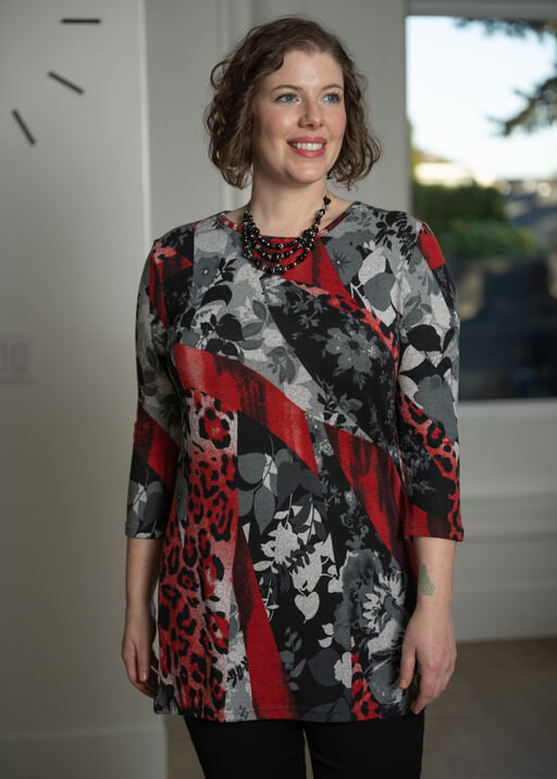Vibrant Red Printed Tunic , Red, original