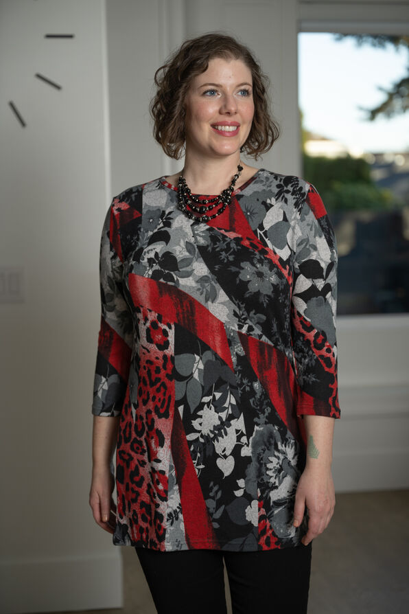 Vibrant Red Printed Tunic , Red, original image number 0
