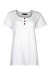 Cotton Short Sleeve T-Shirt with Coconut Buttons, White, original image number 0