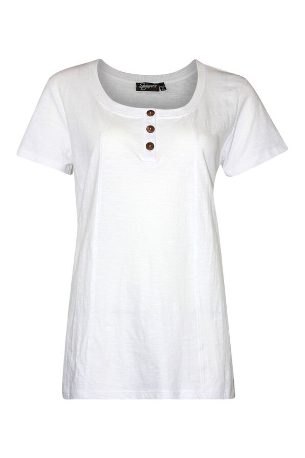 Cotton Short Sleeve T-Shirt with Coconut Buttons, , original image number 3