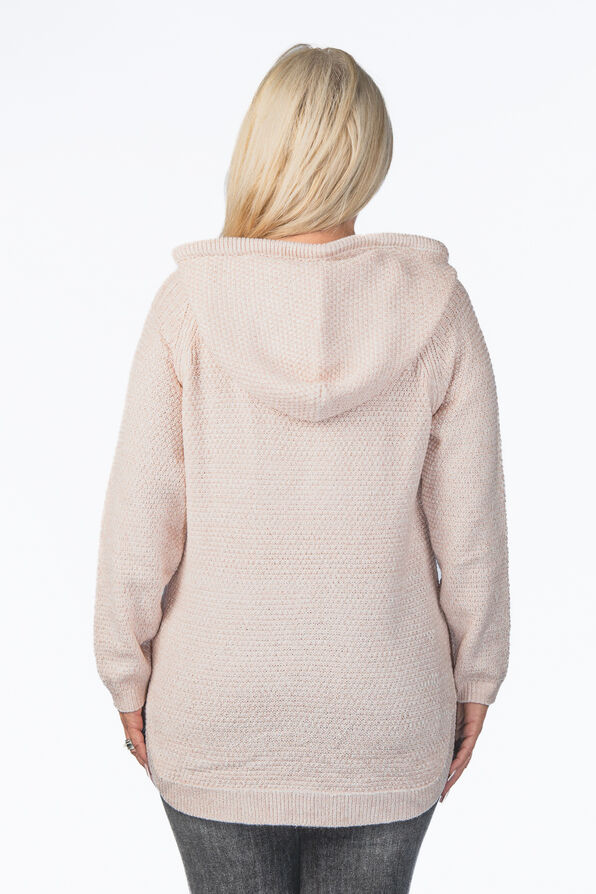Cable-Knit Hoodie Sweater, Pink, original image number 1