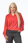 Silky, Smooth, Stretchy, Notch-Neck Silver Buttons Blouse, Red, original image number 0