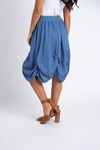 Pull-On Cotton Skirt w/ Ruched Seams, Blue, original image number 1