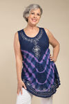 Embroidered Trim Tie Dye Sleeveless Tunic, Blue, original image number 3