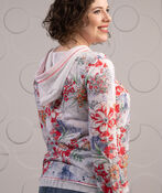 Long Sleeve Floral Knit w/ Mesh Hood & Trim, White, original image number 3