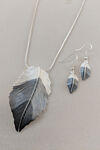 Lush Feather Necklace and Earring Set, Grey, original image number 2