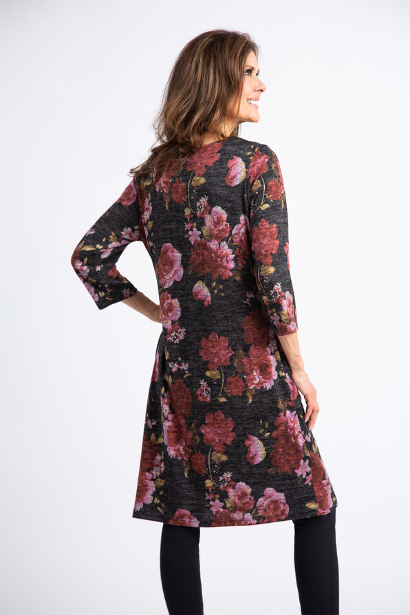 ¾ Sleeve Knee Length Floral Dress , Pink, original image number 2