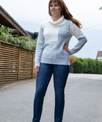 Blue Colorblock Cowl Square Sweater, Green, original image number 2