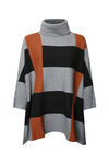 Checker Print Poncho with Roll Neck, Rust, original image number 0