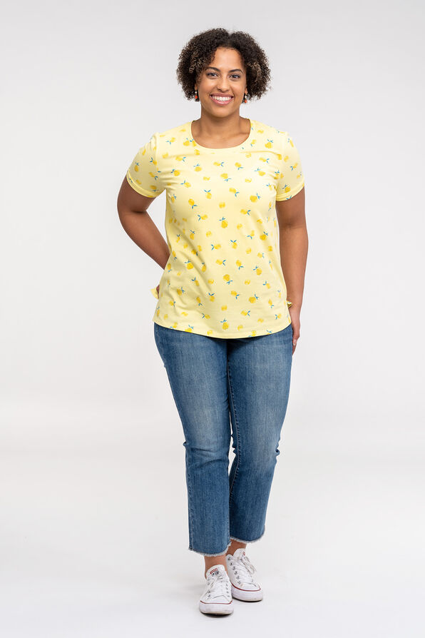 Lemon Print Cuffed T-Shirt, Yellow, original image number 1