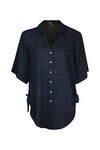 Button Front Blouse with Side Ties Hi-Lo Hem, , original image number 1