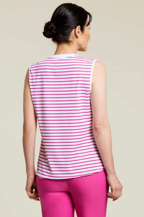 Performance Striped Sleeveless Top, Pink, original image number 1