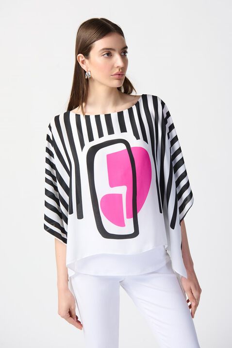 Abstract Print Georgette Poncho Top, White, original
