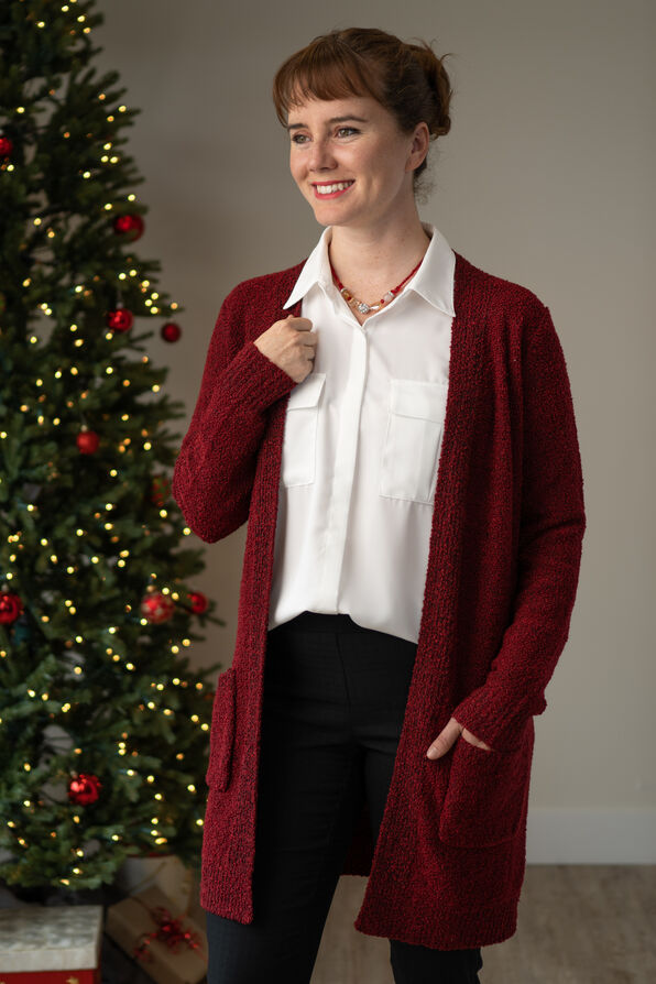 Boucle Open-Front Cardigan, Red, original image number 0