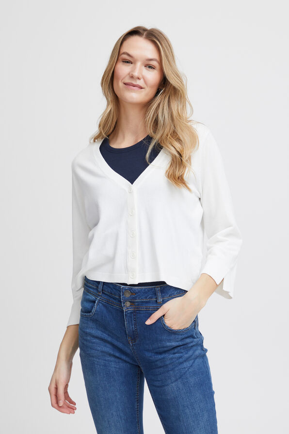 Cropped Button-Up Cardi, White, original image number 0