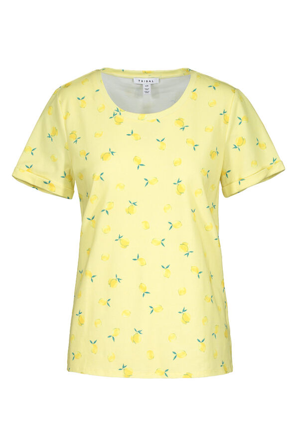 Lemon Print Cuffed T-Shirt, Yellow, original image number 3