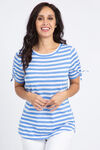 Knotted Sleeve Striped T-Shirt , Blue, original image number 1