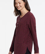 Basic Striped Knit Casual Stretchy Essential Shirt , Red, original image number 1
