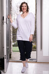 ¾ Sleeve Button Back Sweater, White, original image number 2