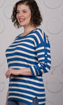 Striped Crewneck Top with Side Buttons, Blue, original image number 1