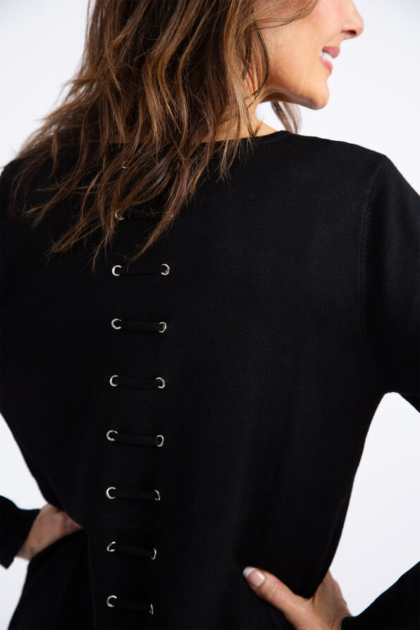 Long Sleeve Grommet Back Sweater , Black, original image number 3
