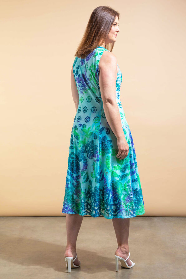 Sleeveless Watercolor Dress, Blue, original image number 2