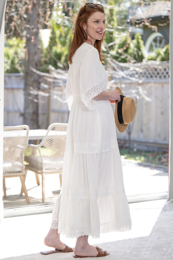 Lace Trim Maxi Dress, White, original image number 1
