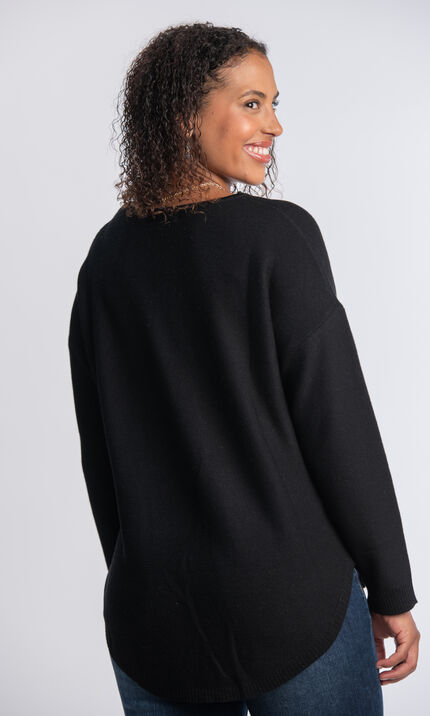 Long Sleeve Dropped Shoulder Knit Sweater , Black, original