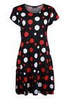 Short Sleeve Polka Dot Fit and Flare Dress , Black, original image number 0