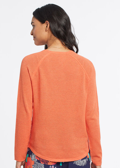 Mesh-Knit  Raglan Sweater, Coral, original