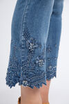 Embroidered Hem Cropped Jeans, Denim, original image number 3