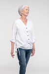Button Front Blouse with Side Ties and 3/4 Sleeves, White, original image number 0