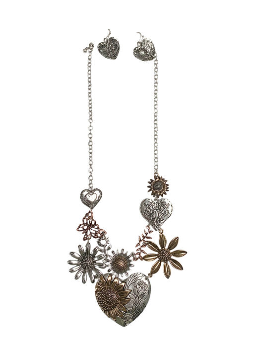Flower Heart Mixed Necklace Set , Multi, original
