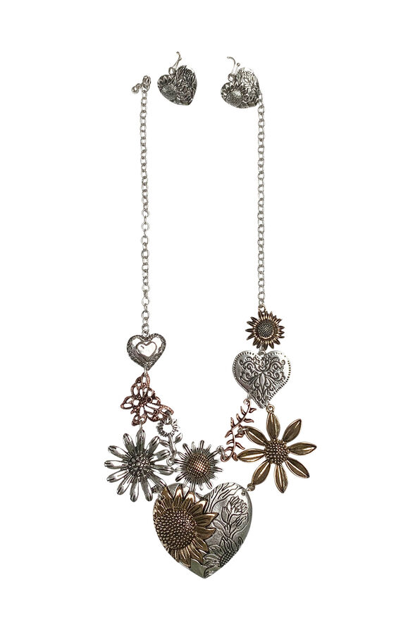 Flower Heart Mixed Necklace Set , Multi, original image number 1